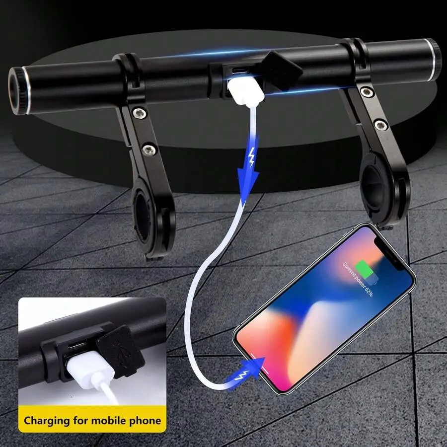 Aluminum Alloy Handlebar Extender & Phone Holder, 7.8in Clip-on Mount with 4000mAh Waterproof Power Bank, Rechargeable Ebike Accessories for 22-31.8mm Bars, Micro USB Cable Included, Motorcycle Phone Holder, Hex Wrench
