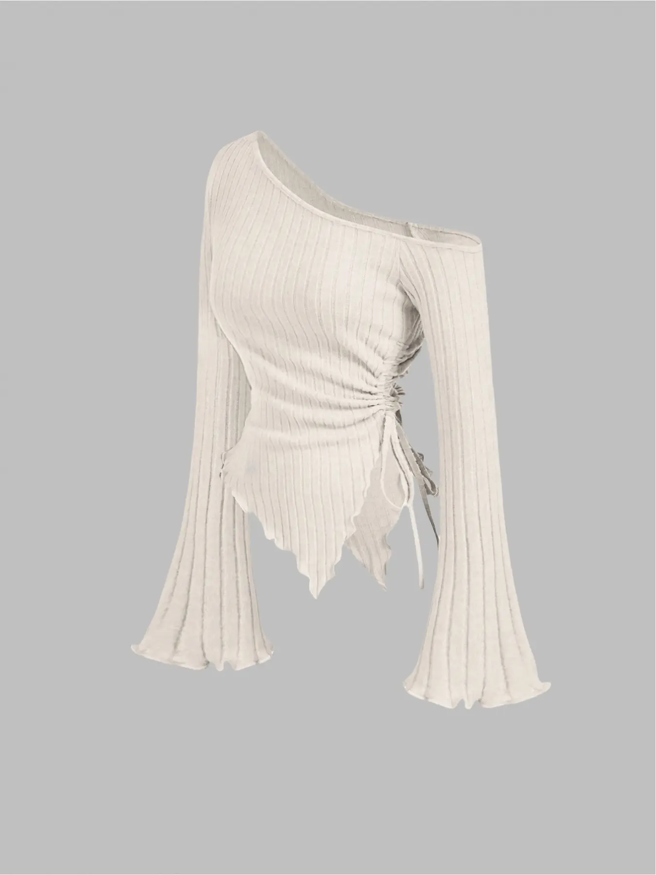 Classic irregular side shoulders hot drawstring elegant long-sleeved women's T-shirt Asymmetrical Top Fit