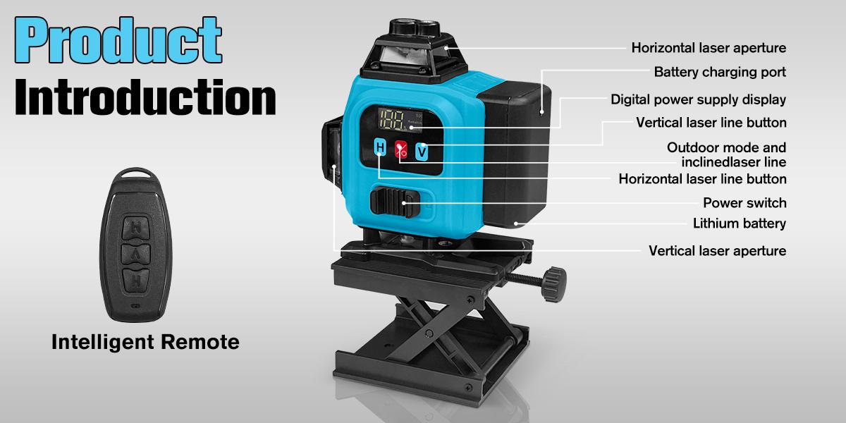 Tanlook Laser Level, 3×360° Self-Leveling Laser Level, 16 Lines Green Beam 4D Laser Level, equipped with 2 lithium batteries, suitable for picture hanging, tile laying, home renovation and indoor projects