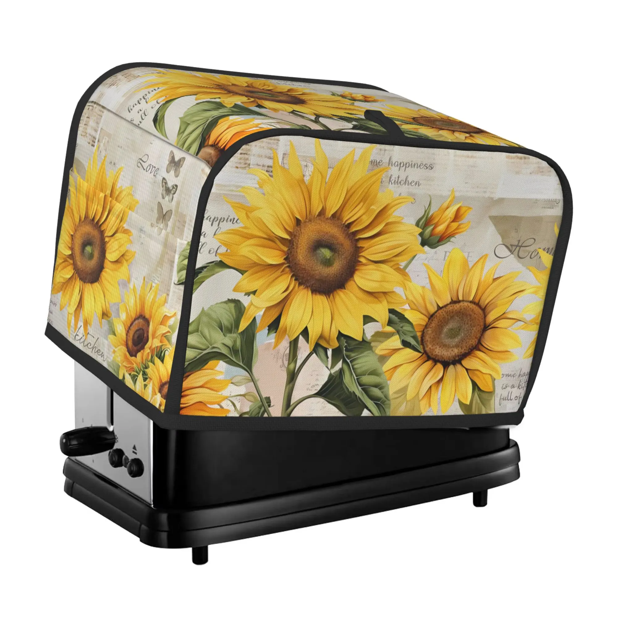 Countryside Sunflowers Polyester Foldable 2-Slice Toaster Cover, Dustproof Small Kitchen Appliance Protector for Bread Makers/Ovens, Home Decor Gift