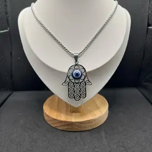 Hamsa evil eye hand silver chain necklace western jewelry