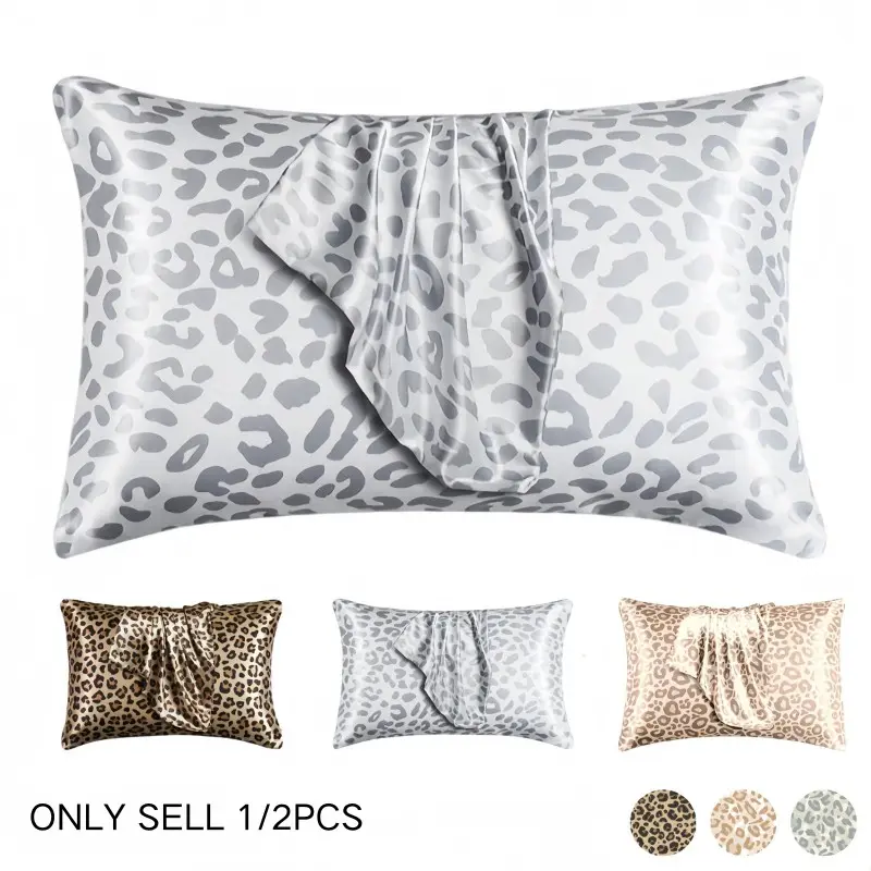 Leopard Print Satin Pillowcases Set, Envelope Closure, Smooth Satin Fabric, Soft Satin Material, Silver Color Leopard Pattern, Home Decor, Halloween Christmas Autumn Bathroom Decoration