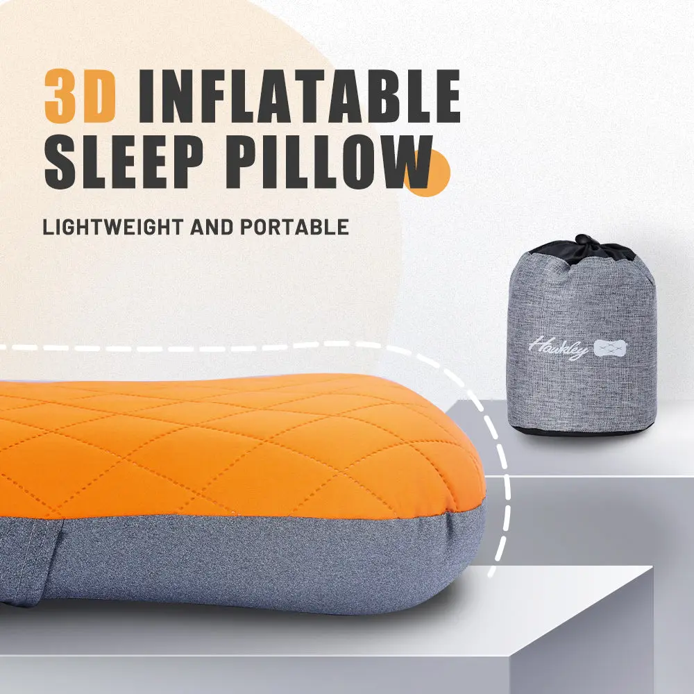 HAWKLEY Foldable Camping Pillow with Removable & Washable Cover, 1-Click Valve, Skin-Friendly Outer Surface, One-Click Valve