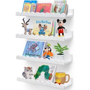 Scalloped Shelves - Set of 4 Pre-Assembled 15.6inch White Floating  Book Shelves, Scalloped Book Shelf -  Wall Decor,  Decor, Floating Shelves for Wall