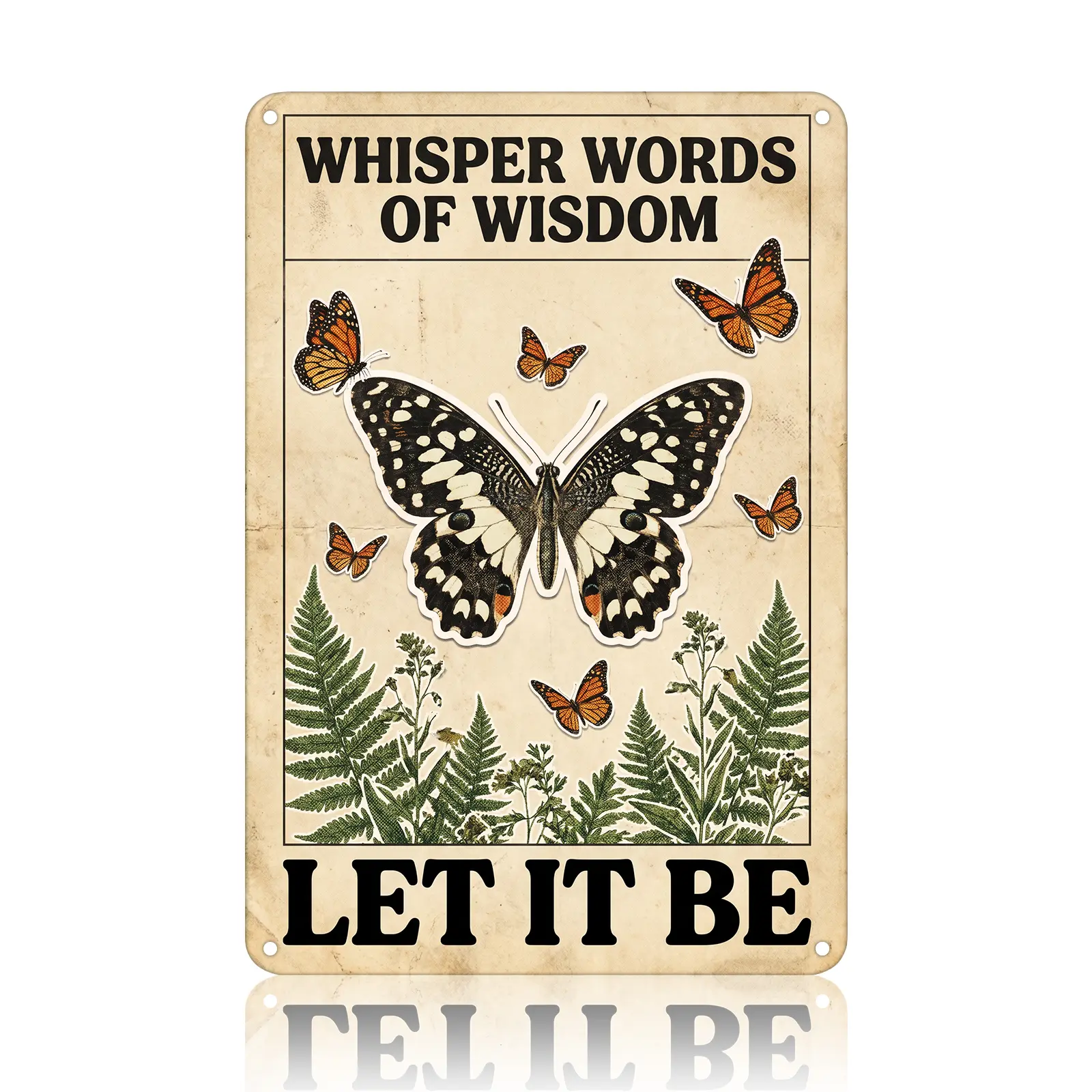 CASINIS Vintage Rustic Butterfly Botanical Metal Hanging Plaque - 8x12in (20x30cm) Lightweight HD-Printed Home Decor Product, Waterproof, Durable, Easy-to-Hang Wall Decoration for Bedroom, Living Room