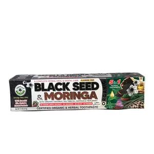 Al Riyan Organic Toothpaste Black Seed & Moringa 7.5 oz 10 in 1 Formula with Aloe Vera Mint Fluoride-free Herbal Oral Care Coconut Lavender Tea Tree Spearmint