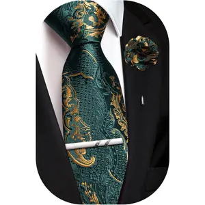 63'' Men's Ties Set Fashion Paisley Tie Extra Long Skinny Necktie Lapel Pin Clip with Gift Box Wedding Party