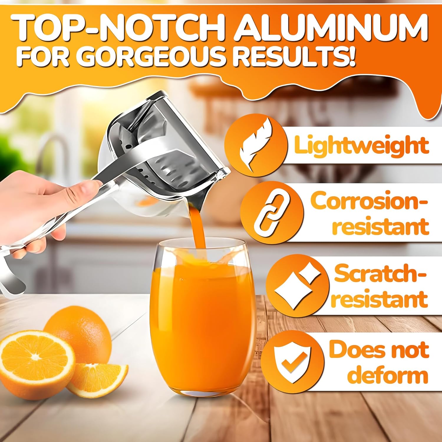 Heavy Duty Aluminum Hand Press Juicer - Manual Citrus Juicer with Ergonomic Grip for Pomegranates, Orange & Lemon, Durable Compact Squeezer for Efficient Juice Extraction, Easy to Clean.