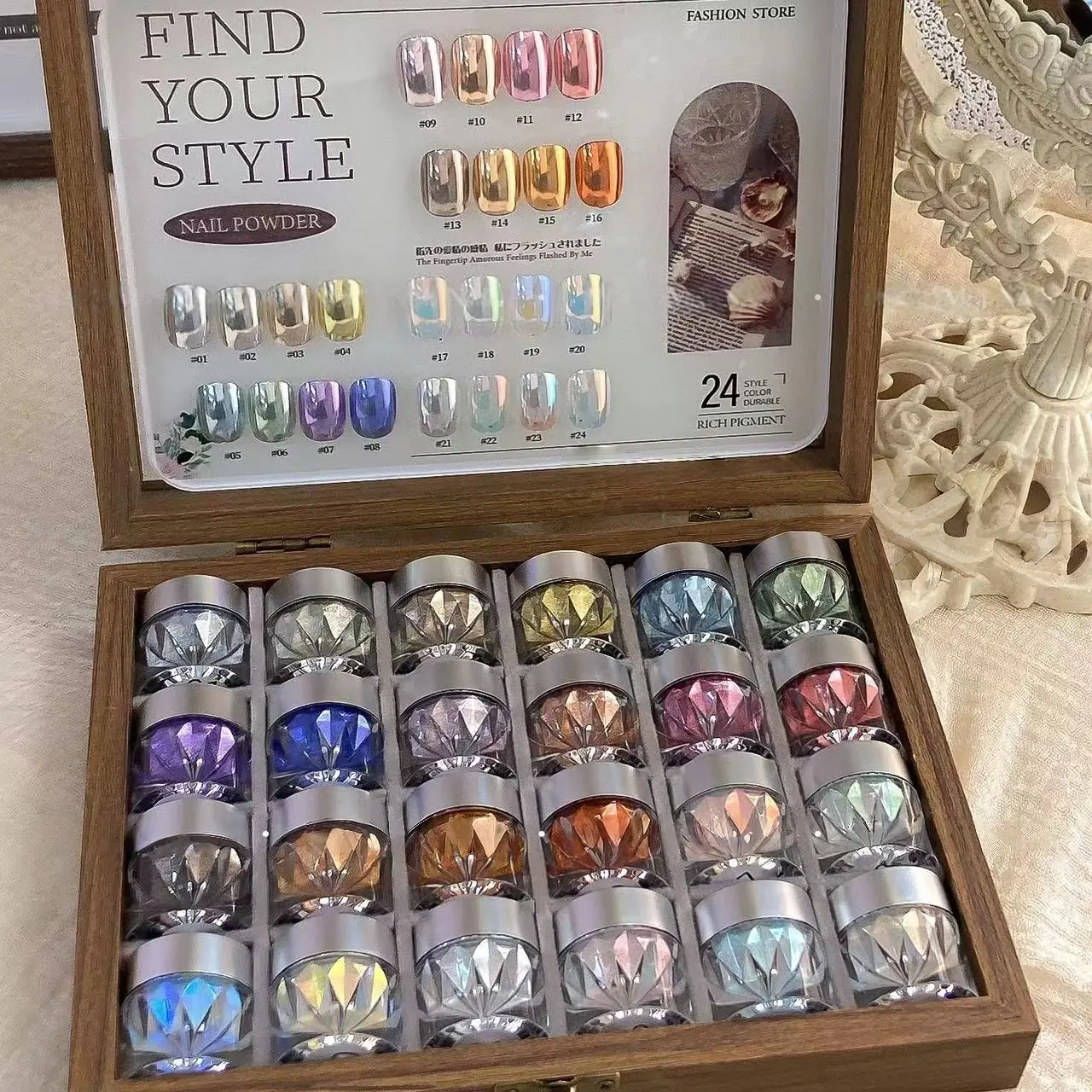 High-End Nail Art Set, 24 Colors Moonlight Mirror Powder Kit, Ultra-Fine Glitter, Japanese Style, Nail Art Design, Perfect for All Occasions, Glam Pack Glitter, Glitter Package, Nail Art Supplies