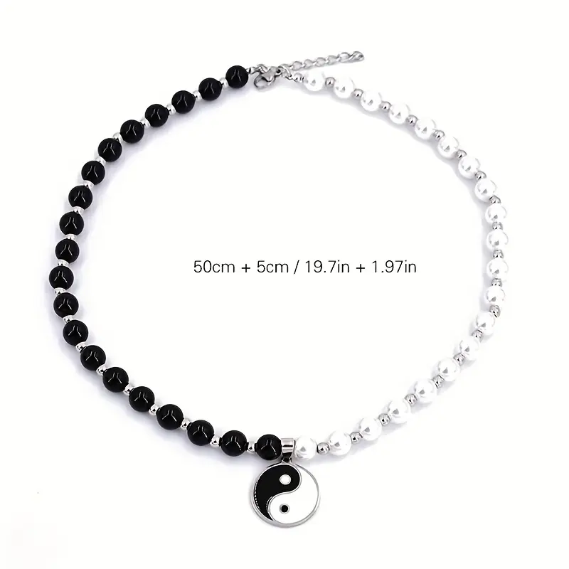 Minimalist Yin Yang Pendant with Artificial Pearl Beads, Adjustable Zinc Alloy Chain for Women, Modern Versatile Accessories, Exquisite Jewelry Gift, Fashionable Jewelry Accessories, Necklaces For Women, One-Piece
