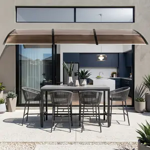 [Summervibes]Pinehome Window Awning Door Canopy 120x38in, Polycarbonate Cover Front Door Outdoor Patio Awning Canopy UV Rain Snow Sunlight Protection Hollow Sheet, Brown Board & White Bracket