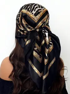 Luxurious 90cm Printed Scarf, Smooth Texture Shawl, Fashionable All-Season Wrap, Perfect for Dresses, Elegant Accessory