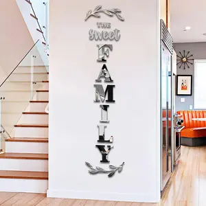 Home Wall Decor Family Letter Signs Mirrors Stickers for Living Room Bedroom Peel and Stick (Silver, 68 X 18 in)