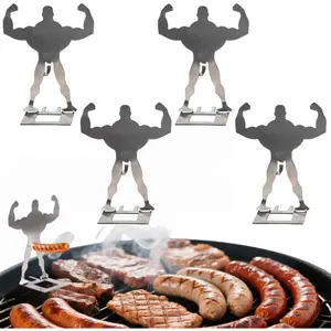 4 PCS Funny BBQ Stand Muscle Man Hot Dog Holder | Reusable Stainless Steel Hotdog and Sausage Stand | Portable Hot Dog Roaster | Barbecue Grill Accessories | Funny Birthday Gifts for Men