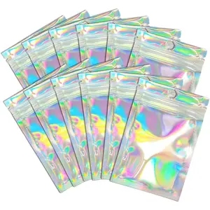 Odor-proof bags and resealable aluminum foil bags [100 pieces] are perfect for party gift food storage, holographic color, 2.3 x 3inch