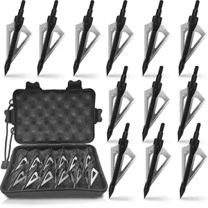 Hunting Broadheads 12PK 100 Grains Screw-in Arrow Archery 3 Blades Hunting Heads Arrow Tips Compatible with  Bow + 1 PK Broadhead Storage Case
