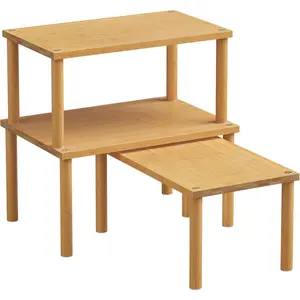 Cabinet Organizer Shelf(Set of 3),Bamboo Kitchen Counter Shelves for Countertop and Cabinet,Stackable Shelf Spice Racks,Medium(Natural)