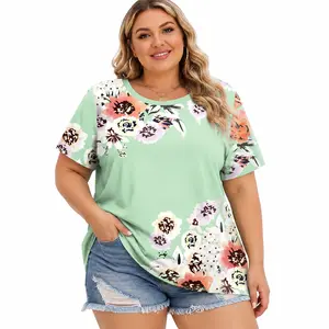 ROSRISS Women's Plus Size Short-Sleeve Twist-Knotted Stretchy Floral Tunic Blouse - Spandex-Rayon Fabric, Oversized, Comfortable Casual Chic Fit, Summervibes Outdoor T-Shirt, DPS1002