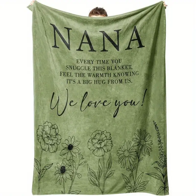 280GSM Flannel Throw Blanket - Super , Fading-Proof, Retro Glam ,  Grass Green  Cozy Blanket, Ideal  for Nana's Birthday, Mother's Day, Throw Blankets
