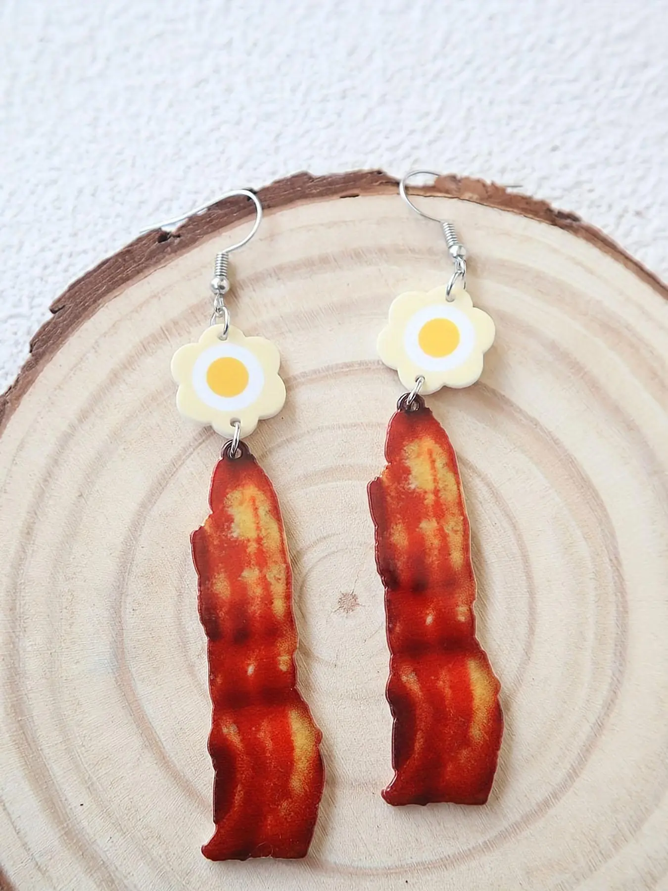 Bacon Slice Design Dangle Earrings, Cute Cartoon Food Design Drop Earrings, Dainty Fashion Jewelry Accessories for Women & Girls, Dangling Earrings