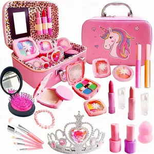 Girls' Makeup Set, Play Set, Washable Cosmetics with Lipstick & Powder Blusher, Includes Makeup Bags, Suitable for Girls over 3 Years Old, Christmas Gift