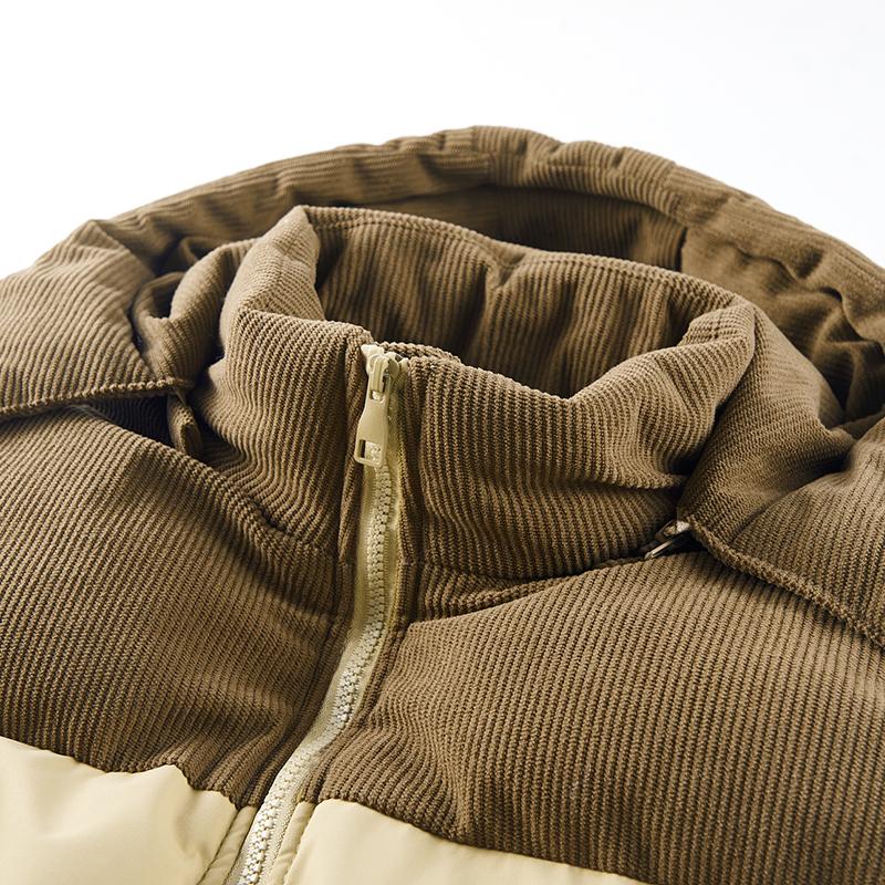 New autumn/winter loose thick corduroy jacket, windproof and cold-resistant bread jacket; retro color-block hooded windproof and cold-resistant warm jacket; men’s autumn/winter thick corduroy temperature-lock hooded casual jacket; casual warm hooded jacke