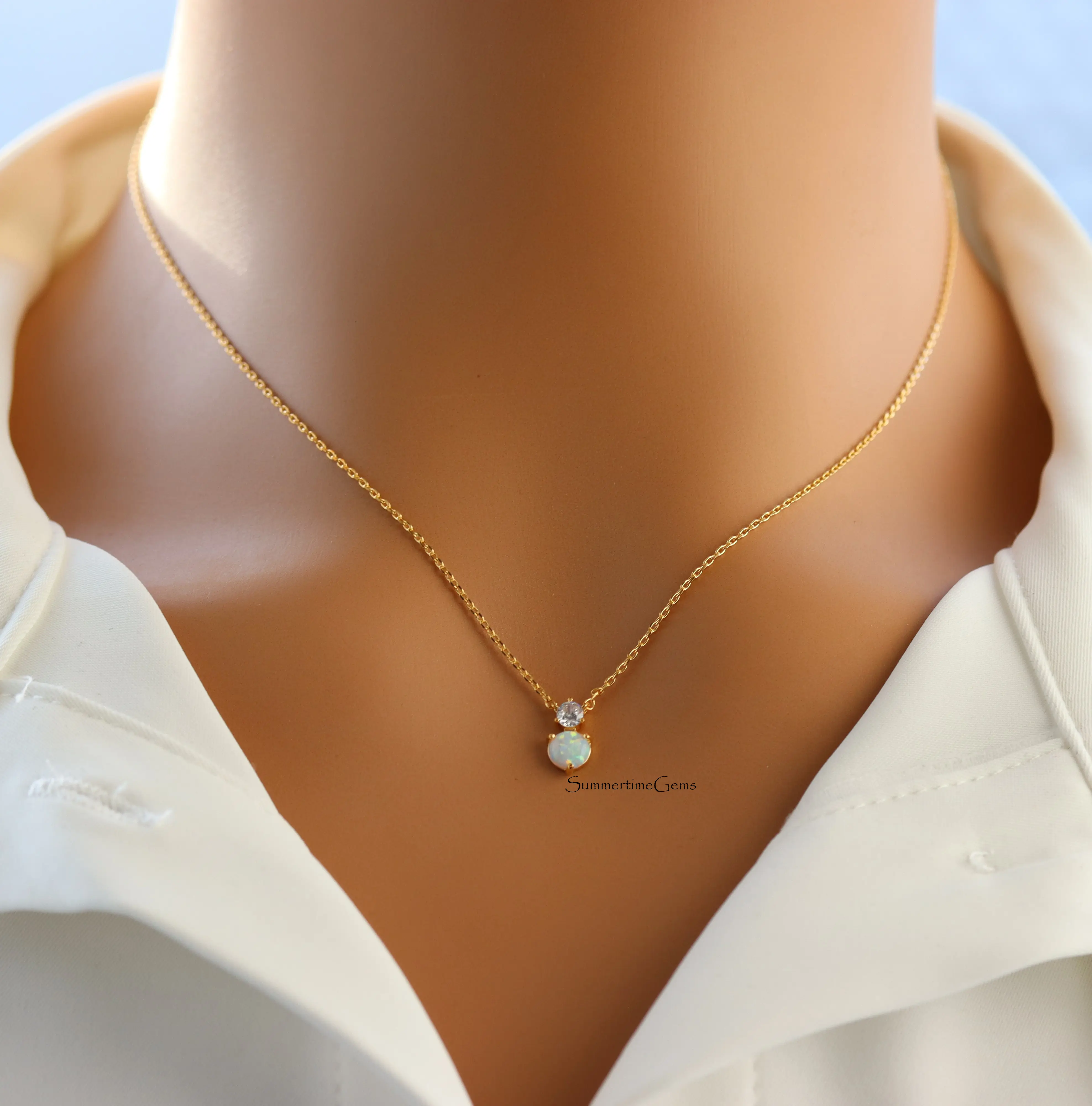 18K Gold Plated October Opal Gem Birthstone Pendant Necklace – Stunning October Birthstone Jewelry