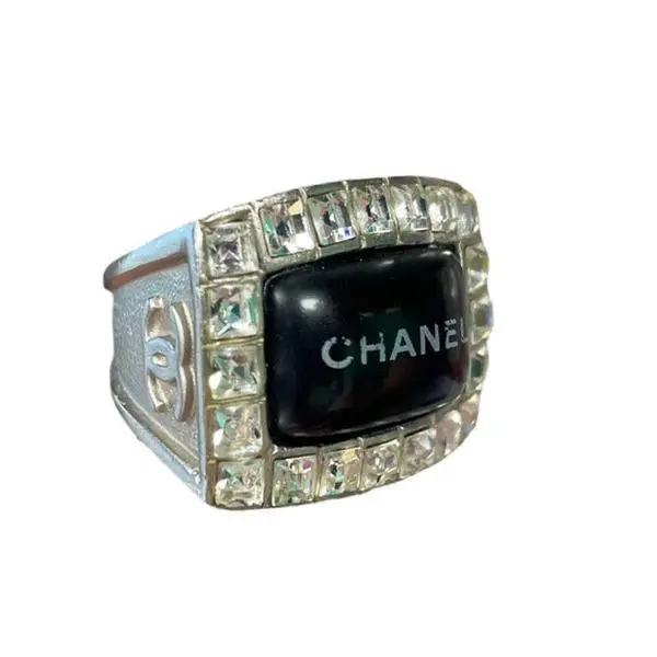Pre-owned Chanel CC Multi Channel Set Rhinestone CZ Silver Tone Estate Ring Size 7