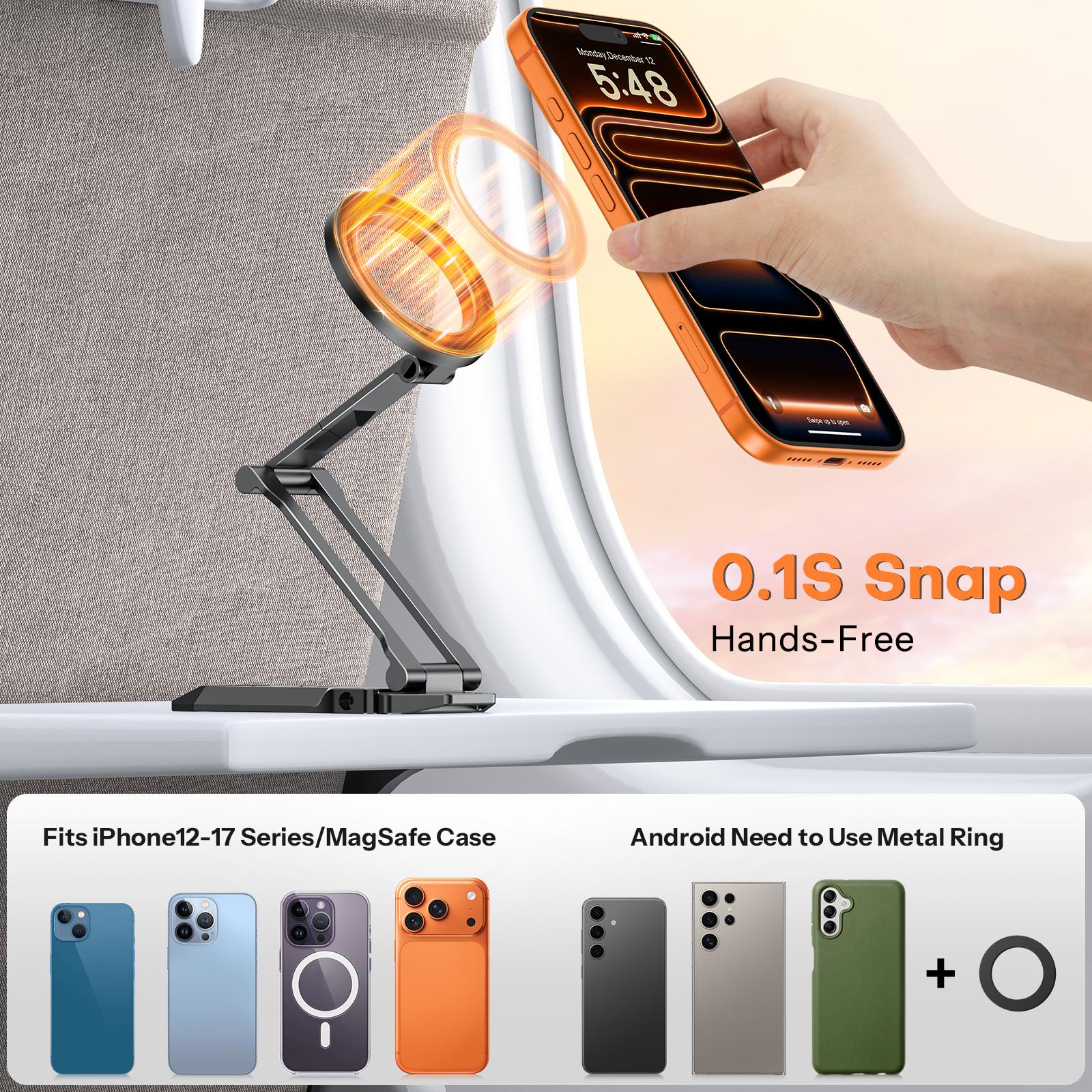 OMOTON TP06 Phone Holder for MagSafe Tripod Hook with Magnet Back & Arca-Swiss Base [Equipped Lanyard], 360°Rotating with 1/4" Screw, Magnetic Phone Tripod for iPhone 17/16 Pro Max Air Fits Vlog, Travel, Gym