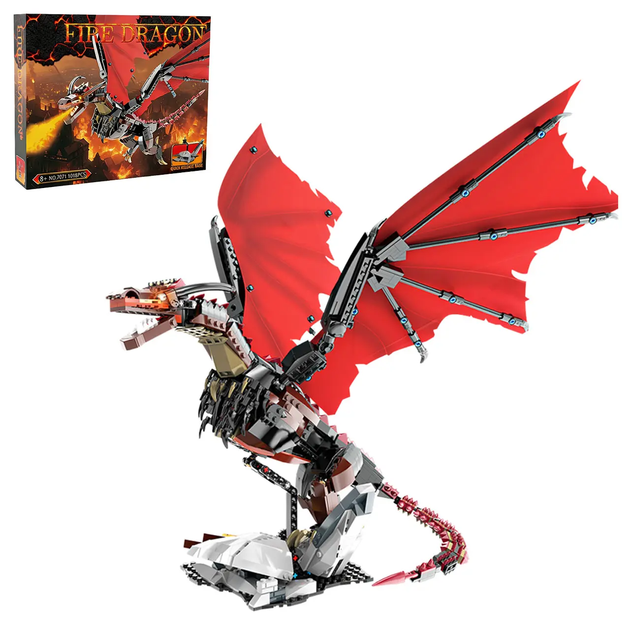 Fantasy Dragon Building Blocks Set - Fully Articulated Joints, Fierce Winged Mythical Creature Model Kit, Sturdy Rock Stand, Collectibles for Kids Teens 8+ for Birthdays, Special Occasions, Learning