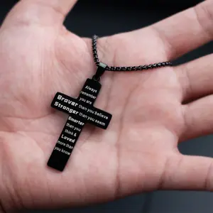 American Flag Cross Necklace for Boys Stainless Steel Chain,Inspirational Bible Verse Cross Pendant,Personalized Christian Gifts for Men