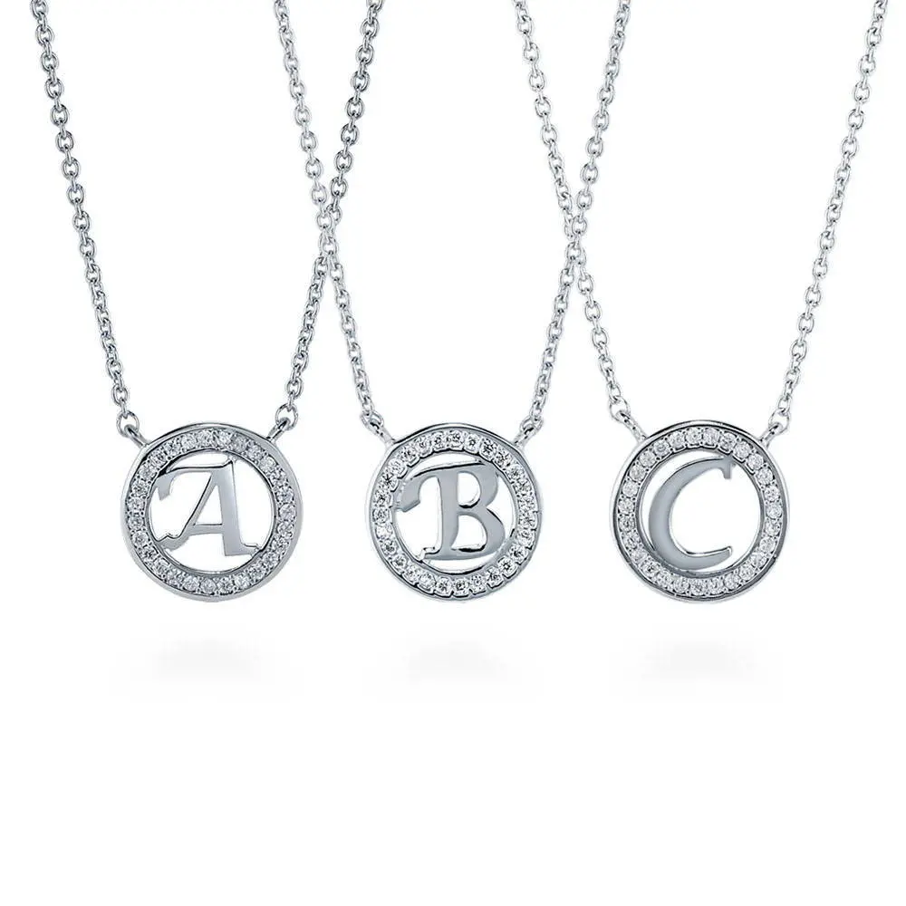 BERRICLE Sterling Silver Initial Letter Pendant Necklace for Women, Cubic Zirconia CZ 17 inch