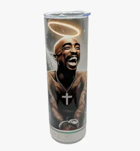 2Pac & Marilyn Monroe Tunes Tumbler with Iconic Design and Cross Detailing Double Vacuum Insulated Portable Water Bottle Bluetooth Connected Drinkware