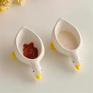 Cute Ceramic Duck Condiment Dishes Set, Salad Dressing Bowls, Cream Mini Sauce Containers, Adorable Afternoon Tea Tableware