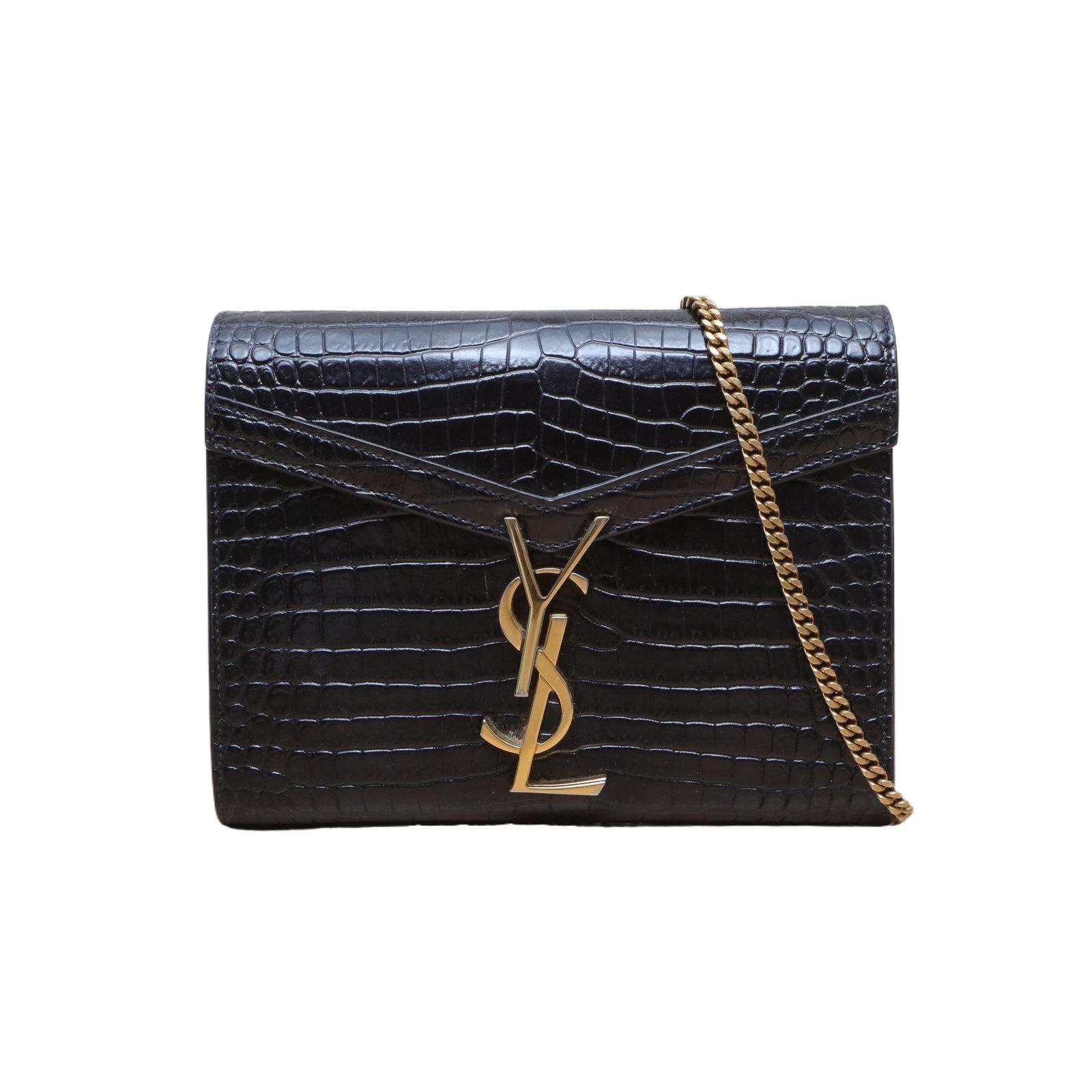 Pre-owned Yves Saint Laurent leather Tote Bags 【Zanna】Black C gold buckle CASSANDRA crocodile embossed envelope bag