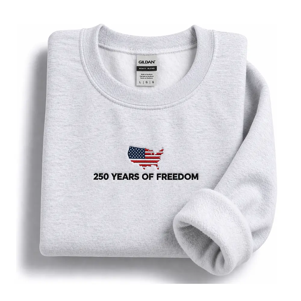 250 Years of Freedom Embroidered Sweatshirt, America 250th Anniversary Memorial Day Crewneck, Patriotic USA Flag Pullover, Freedom Sweatshirt, Unisex Gift