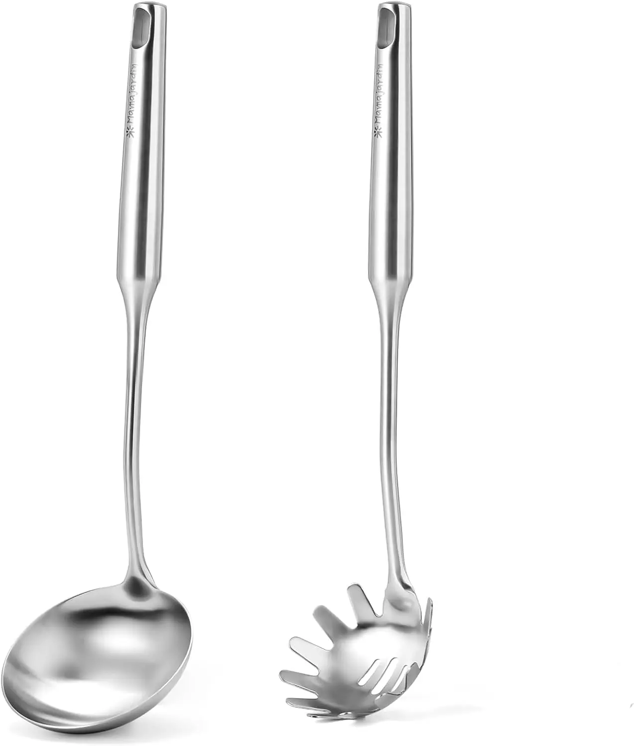 Stainless Steel Soup Ladle and Spaghetti Spoon Set - Large Ladle Spoon, Pasta Strainer, Durable Kitchen Cooking Utensils for Stirring, Serving Pasta, Soup & Sauce [Heat ResistanceIntegral Forming]