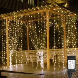 306 LED Curtain Lights with 18 Hang Down String Lights 10×10 ft Plug in Hanging Fairy Lights for Bedroom Wall Window Twinkle Backdrop Lights for Wedding Patio Gazebo NOT Connectable