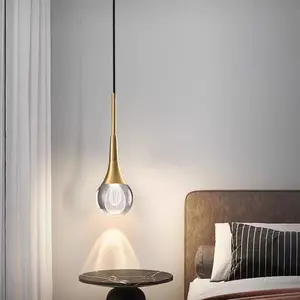 Modern Crystal Chandelier Round Ball Shape Pendant Light Matt Brass Copper Bedside Pendant Lamp