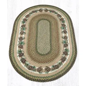 Capitol Importing  20 x 30 in. Jute Oval Needles & Cones Patch