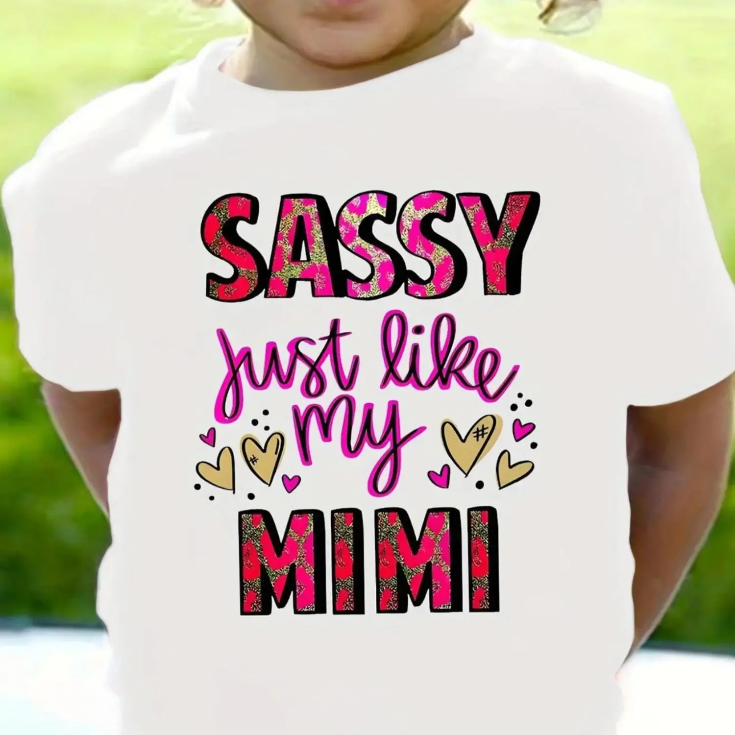 Sassy Just like My Mimi Print, Girls Casual round Neck Short Sleeves T-shirt, Suitable for Spring and Summer Outdoor.