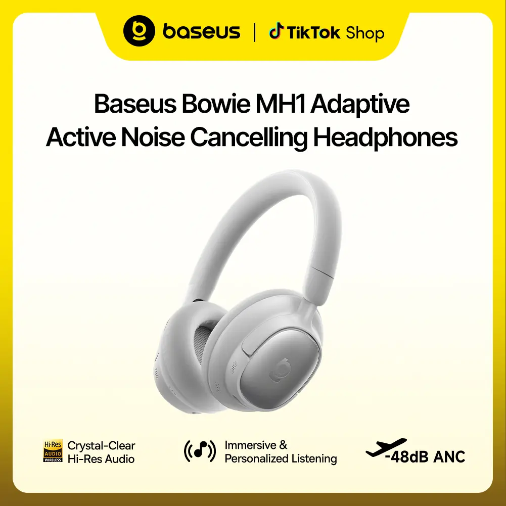 Baseus Bowie MH1 Over-Ear Wireless ANC Headphones for Travel, Commuting -48dB Adaptive ANC, LDAC Hi-Res Audio, SuperBass 2.0, 5-Mic AI Clear Calls, SoundFit, Bluetooth 6.0, 80H Playtime, Foldable