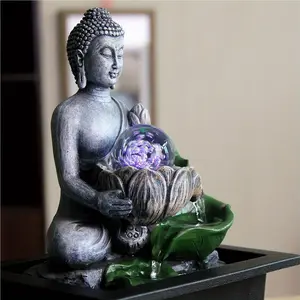 Buddha Tabletop Fountain, With Colorful Spinning Ball Lights, Buddha Statue Ornaments, For Home And Office Decor