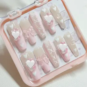 Nailennium Premium Handmade Press On Nails | 10pcs Press On Nails | Long nails | Almond nails | Short nails | Stiletto nails | Ballerina nails | Square nails | Coffin nails | Acrylic nails I Cute | Glossy press-on nail reusable press