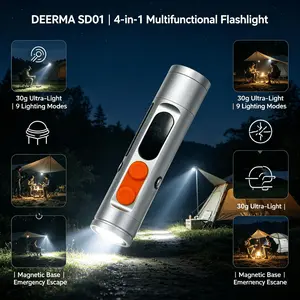 Ultra‑Light Multifunctional Pocket Flashlight, 9 Modes LED Torch with Magnetic Base, Window Breaker,Lighter Function, Type‑C Rechargeable Emergency Flashlight for Camping, Hiking, Car,Outdoor Use, Ideal Gift for Men, Adventurers