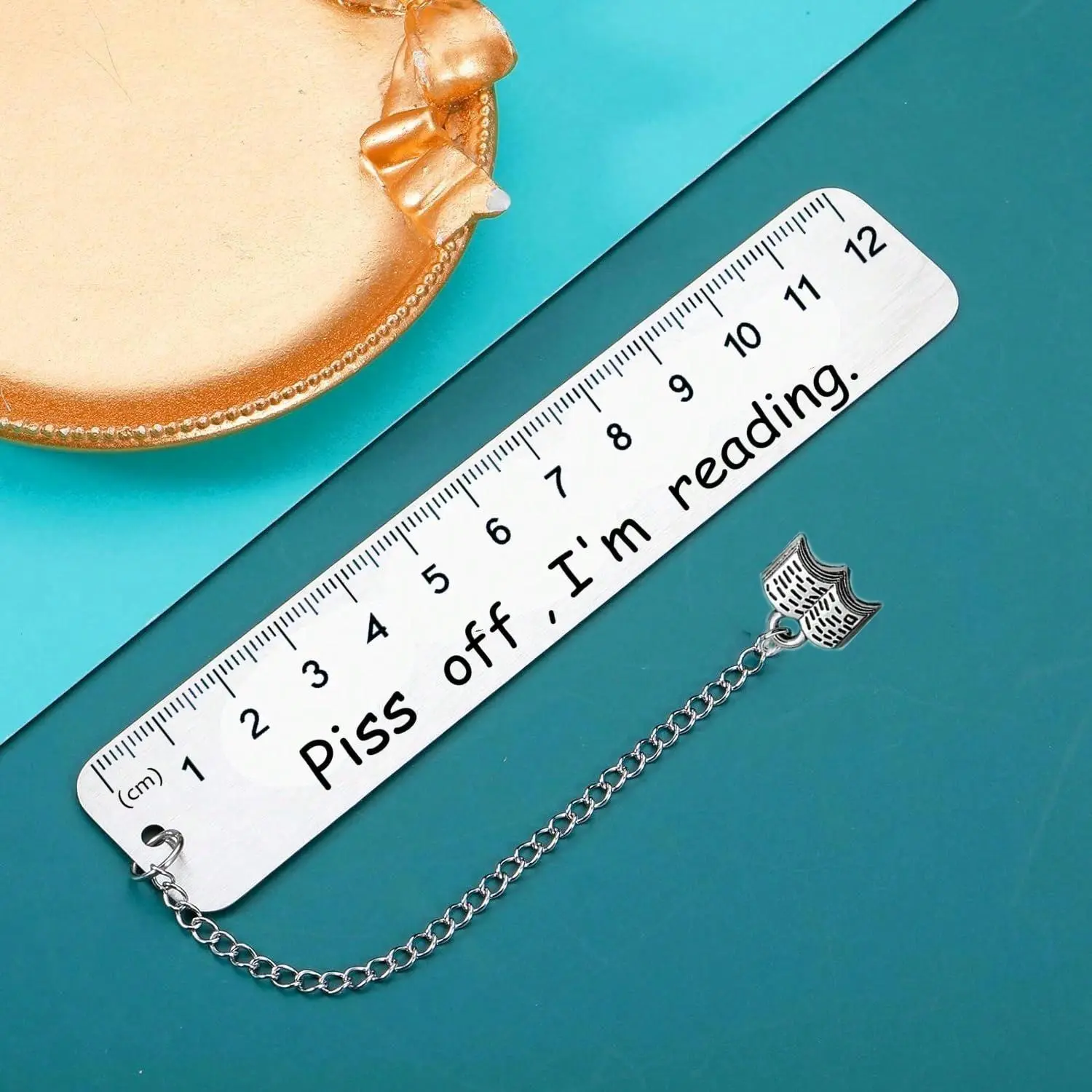 Stainless Steel Chain Bookmark, 1 Count Creative Ruler Design Funny Bookmark with Chain, Reading Bookmark for Home School Office Dormitory