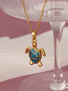 Dainty Stainless Steel Blue Glitter Sea Turtle Necklaces, Waterproof Necklace Women, Aesthetic Marine Organism Jewelry Beach Vacation Accessories, Gifts For Daughter/Best Friend