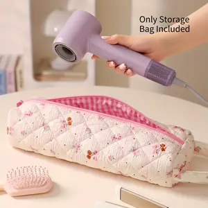 Cute Floral Hair Dryer Storage Bag, Portable Quilted Travel Organizer Pouch, Ideal for Hair Styling Tools, Sweet Style Tool Bags