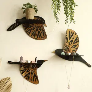 Wooden Bird Crystal Storage Wall Hanging Craft Set, Hangable Simple Home Decor for Homestay Bedroom, Wedding Supplies