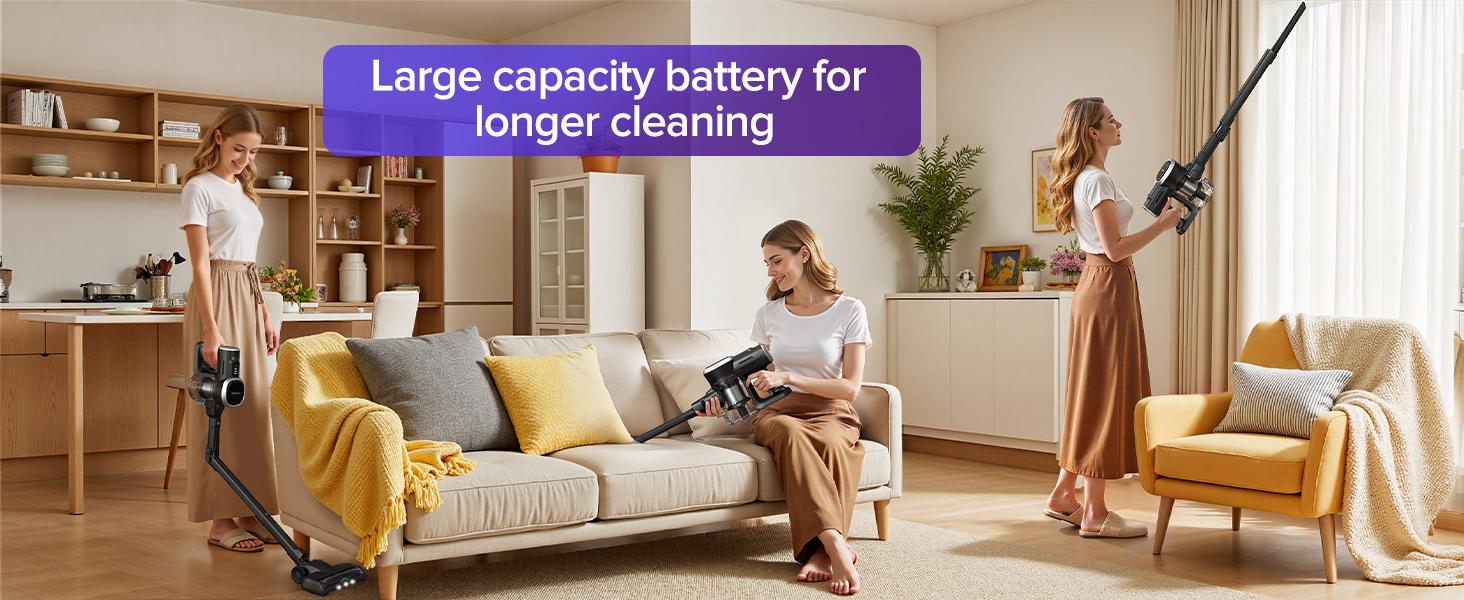 【2026 New Arrivals】 MIUZZY 206 Cordless Vacuum Cleaners for Home, 6-in-1/47Min/250W 24kPa Foldable Powerful Suction, Self-Standing Cordless Stick Vacuum Cleaner, Lightweight Anti-Tangle Rechargeable Vacuum for Floor/Carpet/Pet Hair/Car